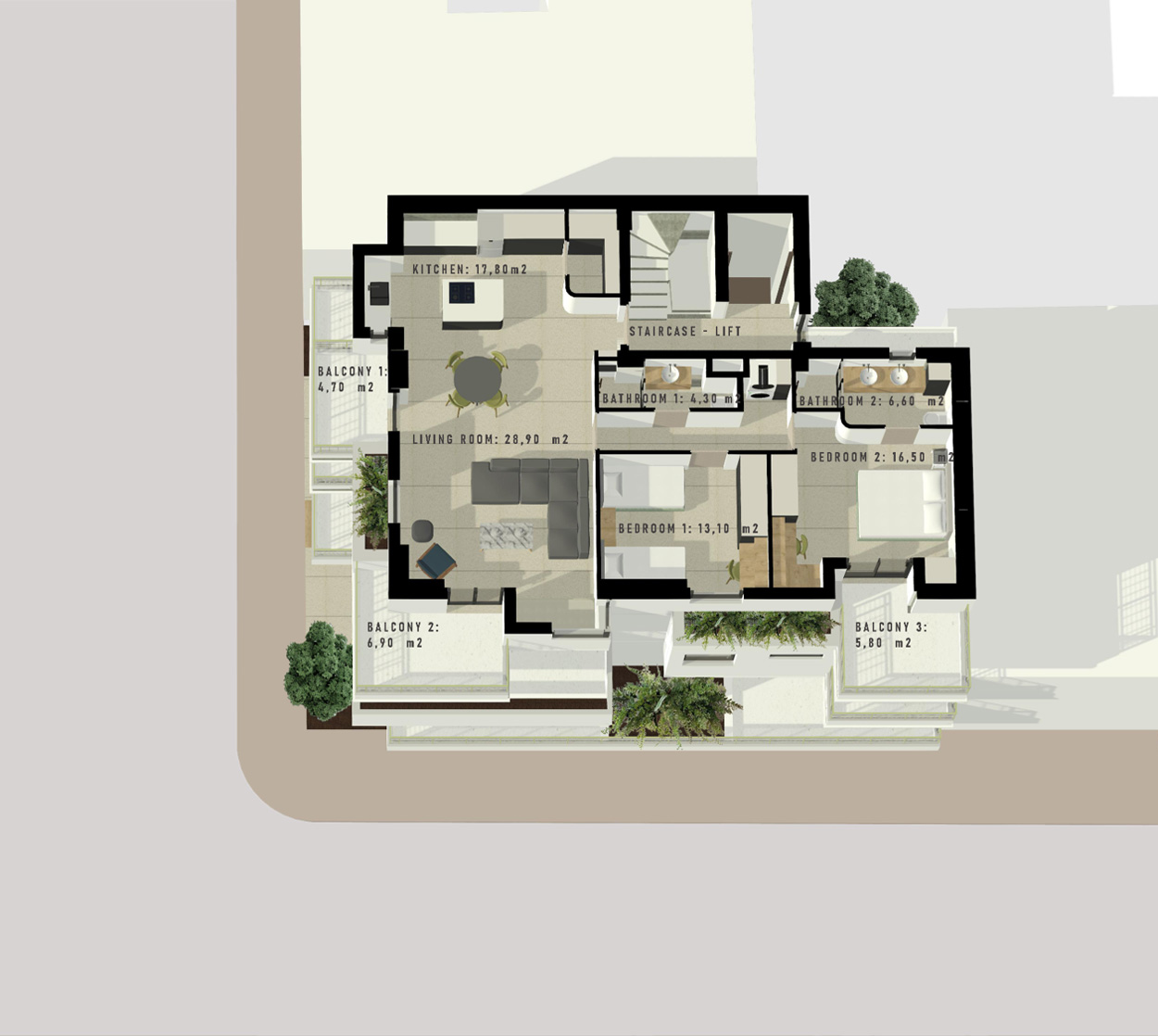 3d Floor / 2 Bedroom Apartment